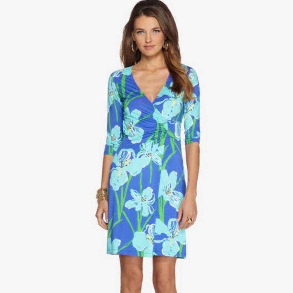 Lilly Pulitzer Yvette Faux Wrap Dress in Iris Blue Chablis, Size XS